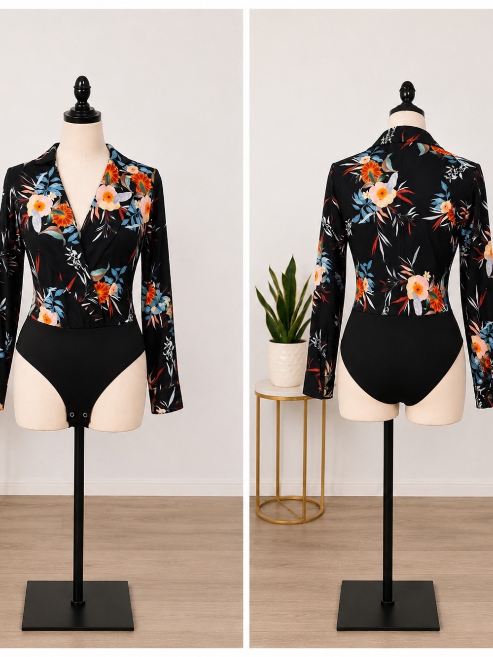 Women’s Floral Long Sleeve Bodysuit Size S